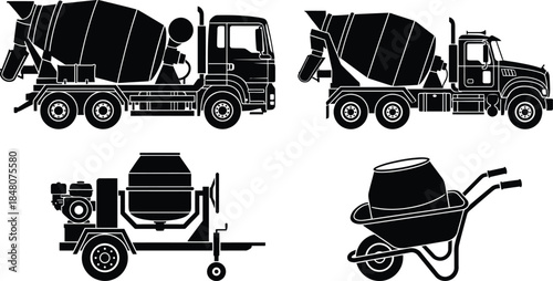 Cement Mixer Silhouette Vector Set | Construction Truck and Industrial Equipment