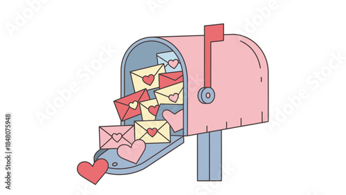 Whimsical Mailbox Overflowing with Flurry of Love Letters and Heart Symbols Conveying Affection