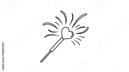 Whimsical magic wand with heart-shaped tip emitting energetic rays capturing fantasy magic scene
