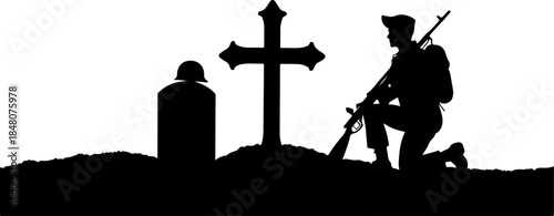 Fallen Soldier Memorial Silhouette SVG | Military Grave Cross Tribute Design