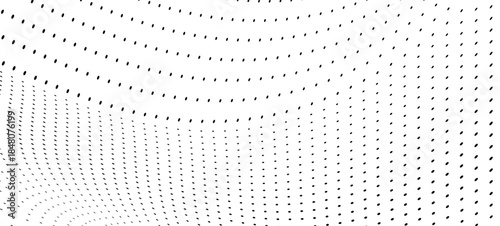 Abstract grunge halftone dots forming twisted wave background.