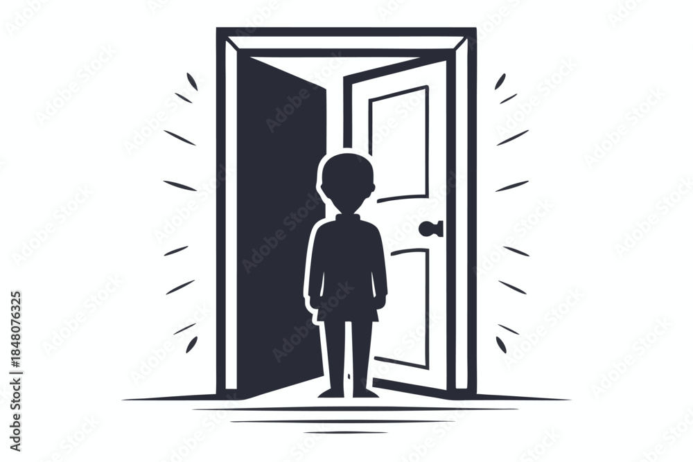 Fototapeta premium Silhouette Person in Doorway, Open Doorway, Hope, Light, Opportunity, Minimalist Style