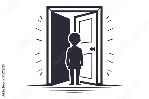 Silhouette Person in Doorway, Open Doorway, Hope, Light, Opportunity, Minimalist Style