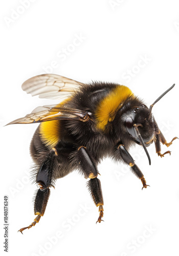 Detailed Bumblebee Insect Isolated on Black Background