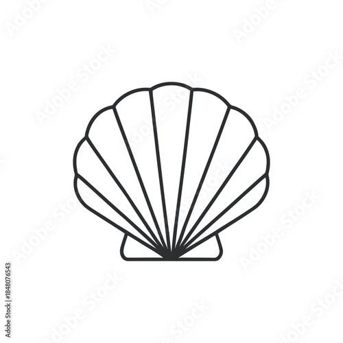a simple black and white outline of a seashell showcasing its ribbed structure and elegant form representing marine life and coastal beauty