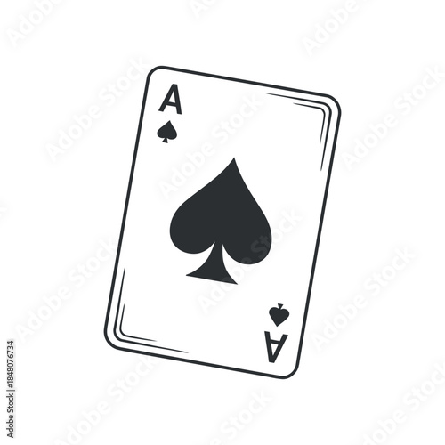 a detailed illustration of a single playing card specifically the ace of spades presented in a monochrome style with clean lines and shadows