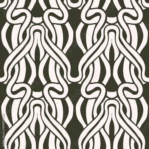 Monochrome seamless pattern with intertwined ornament in retro style. Vector illustration.