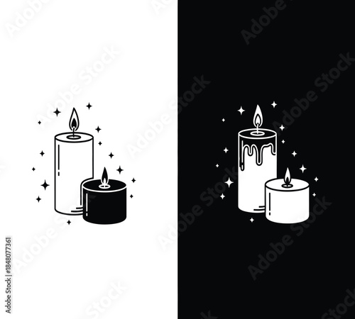 A striking depiction of illuminated candles in contrasting black and white designs showcasing a delicate balance between light and darkness and offering symbolic