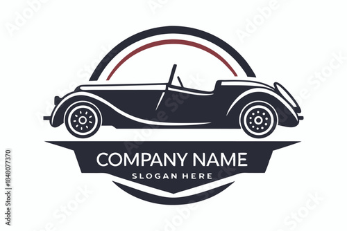 Classic Roadster Illustration, Vintage Auto, Monochrome Car, Automotive Icon, Emblem