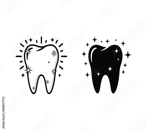 A striking visual representation showcases two tooth icons one white with sparkles and the other black emphasizing dental hygiene and care