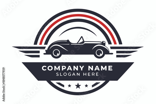 Classic Convertible Car Silhouette with Arcs, Wings and Stars Icon