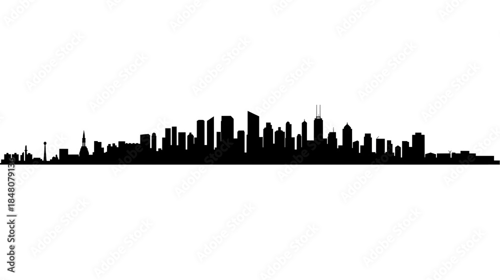 Obraz premium Horizontal Black and White Metropolitan Skyline Outline for Graphic Design