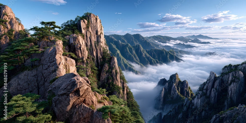 Obraz premium Majestic Mountains With Sea of Clouds at Sunrise