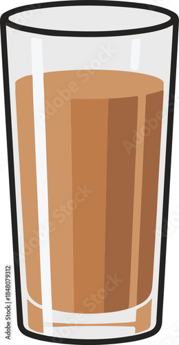 Tall glass of chocolate milk or iced coffee, minimalist flat-style vector illustration