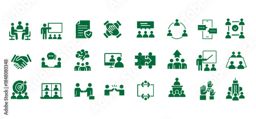 Meeting icon set. Conference and team symbol. Vector illustration.