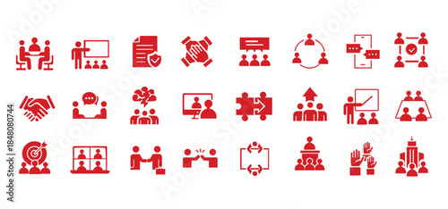 Meeting icon set. Conference and team symbol. Vector illustration.