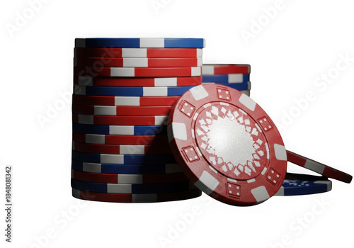 Casino Poker Chips Stack Isolated on Black Background