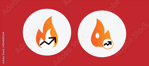 trending glyph icon solid fire and up arrow icon representing viral growth ,hot trend