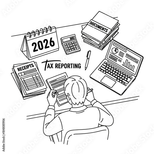 Illustrative Tax Season Preparation: Businessman reviews financial Documents