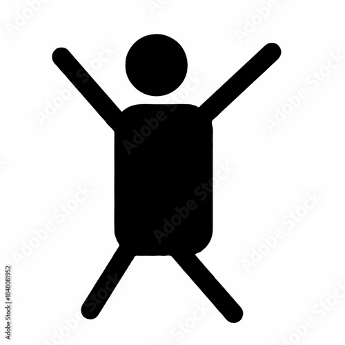 Stylized stick figure jumping up with arms raised in joy