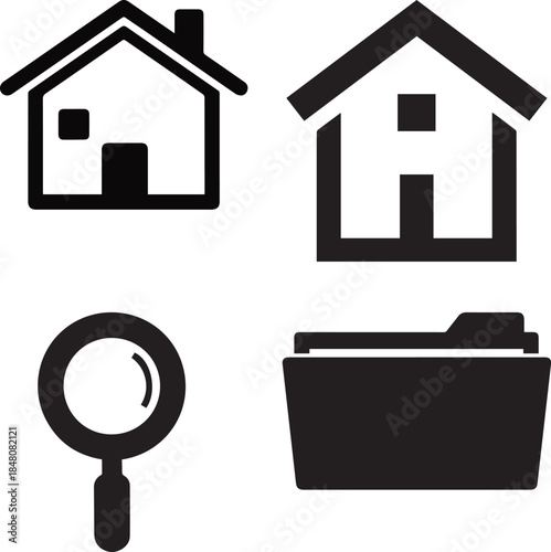 Essential UI Icons Home, Search, Folder,search, home, folder, web, user, ui, interface, mobile, app, message, lock, document, menu, icon, design, chat, settings, notification, ux, camera, calendar, ar