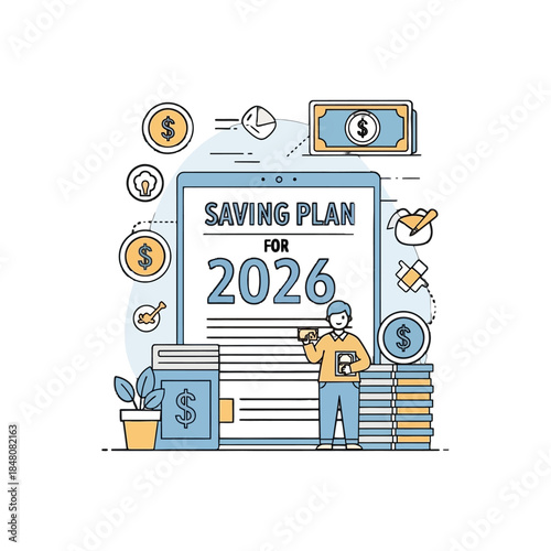 Budgeting and financial planning illustration for year 2026 goal setting