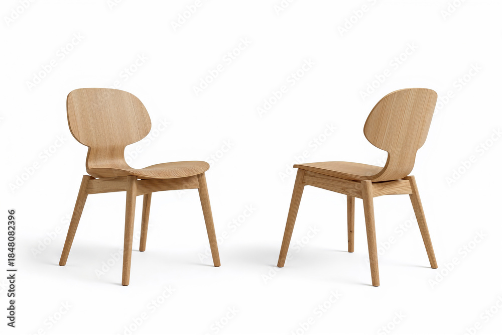Fototapeta premium Modern Wooden Chair with Clean Lines and Realistic Texture on White Background