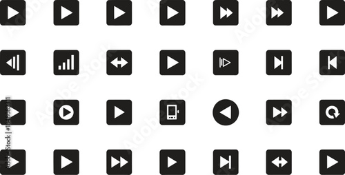 Modern flat user interface media player control vector icon set for digital web and mobile application design