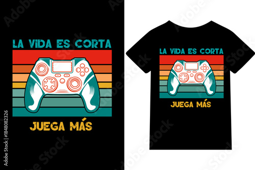 La vida es corta, juega más-Diseño de camisetas, frases, carteles, tazas y tipografía creativa.
