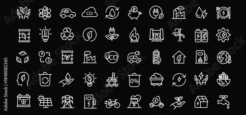 Energy and Ecology icon set. Editable line icons. Vector illustration.