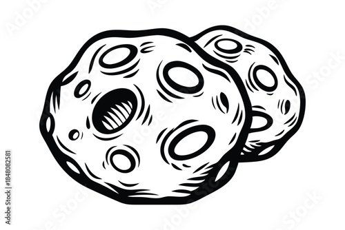 Two Moonlike Globules Isolated With Outlines, Craters, Textured Surfaces and a Gaping Hole