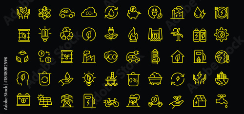 Energy and Ecology icon set. Editable line icons. Vector illustration.