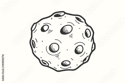 HandDrawn Cookie with Chocolate Chips, Isolated on White Background, Black and White