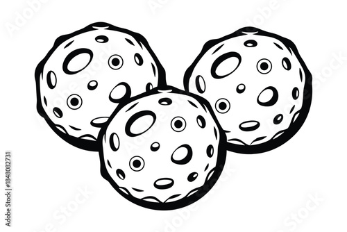 Stylized Black and White Spheres, Bold Outlines, Patterned Surface, Abstract Design