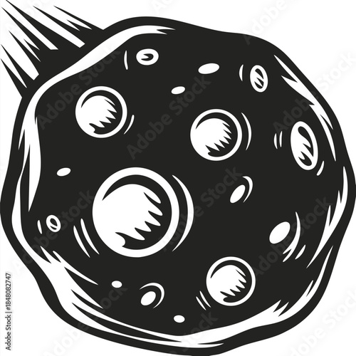 Black and White Abstract Meteorite Shape With Unique Markings and Impact Craters