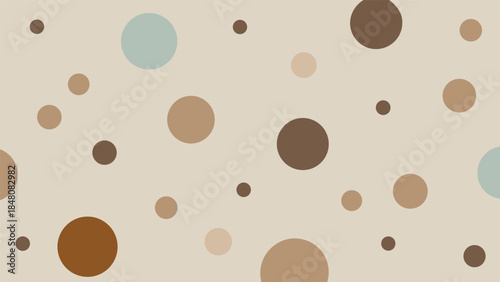 Graphic illustration of a seamless, modern dotted pattern with neutral colored circles scattered on a beige background