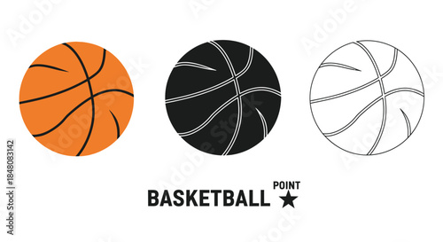Three basketball illustrations in different styles with text basketball point