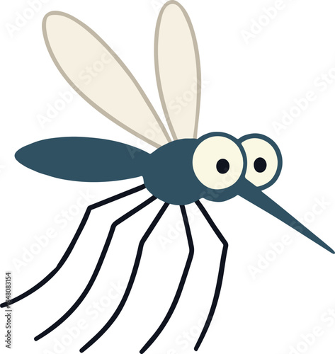 A cartoon mosquito with large round eyes and delicate wings, playful yet slightly mischievous vector illustration

