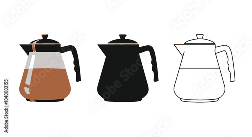 Three variations of a traditional arabic coffee pot or dallah illustration