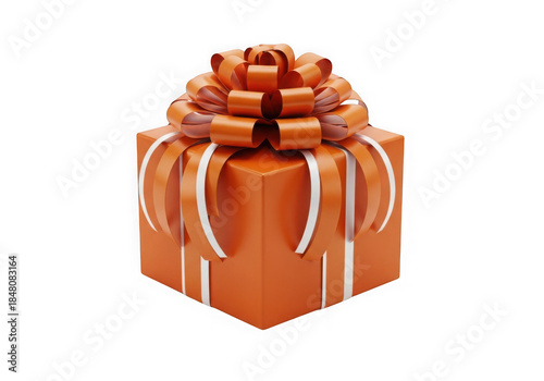 Orange Gift Box with Ribbon Bow Isolated on Black Background