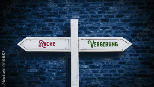 Foto Signposts the direct way to forgiveness versus revenge