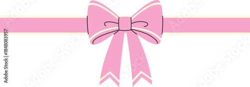 Pink Ribbon Bow with Horizontal Border and Decorative White Edging