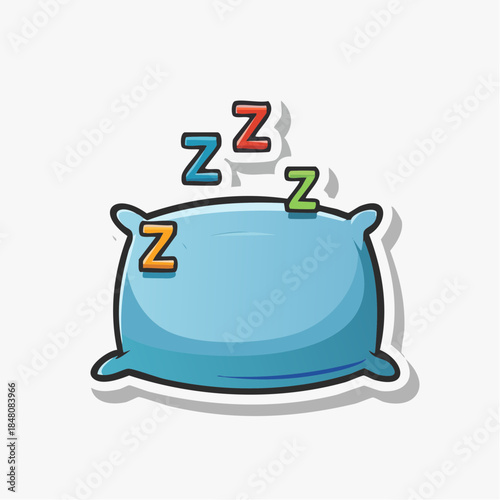 Cartoon Blue Pillow with Zzz Letters Floating Above for Sleep and Rest Icon
