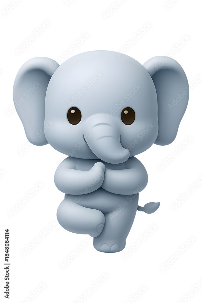 Fototapeta premium A cute baby elephant performs a yoga tree pose with a peaceful expression on a transparent background isolated on transparent background