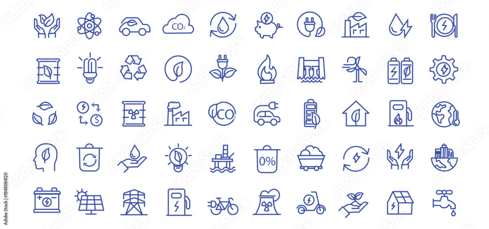 Fototapeta Energy and Ecology icon set. Editable line icons. Vector illustration.