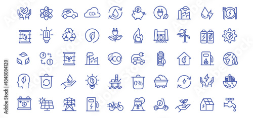 Energy and Ecology icon set. Editable line icons. Vector illustration.