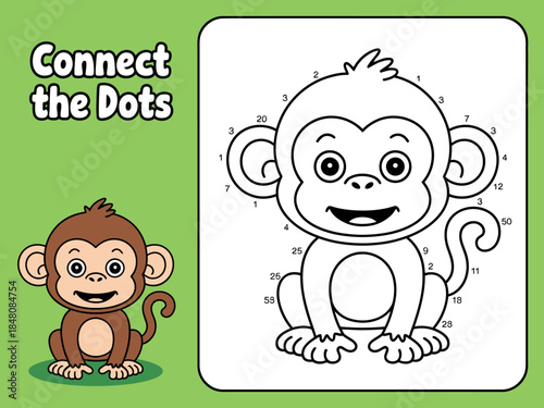 Connect the Dots Monkey Activity Sheet for Kids Educational Fun