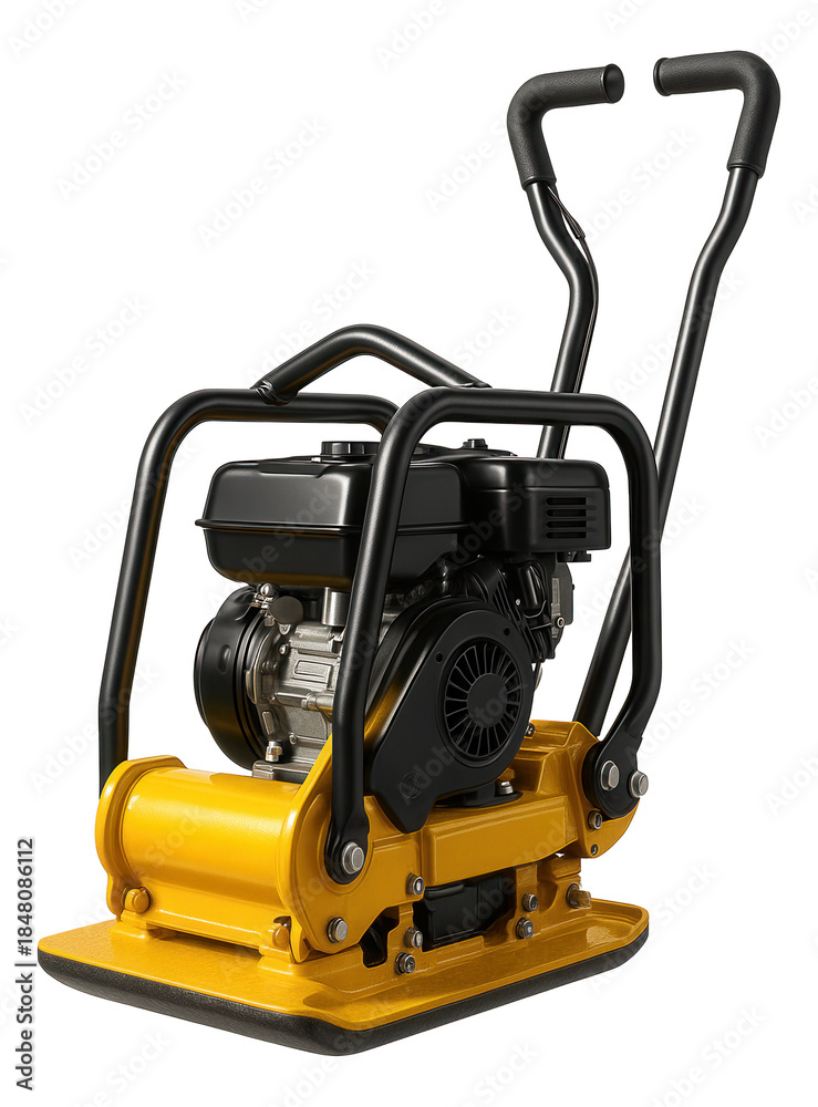 Fototapeta premium High-frequency vibratory plate compactor for effective fine gravel compaction.