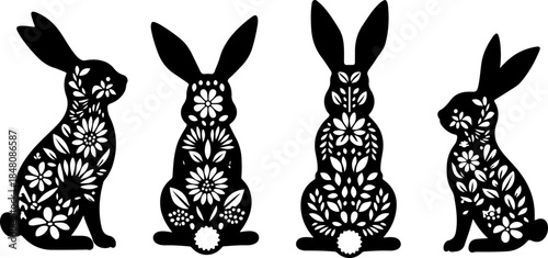 Floral Rabbit Silhouette Illustration with Decorative Pattern