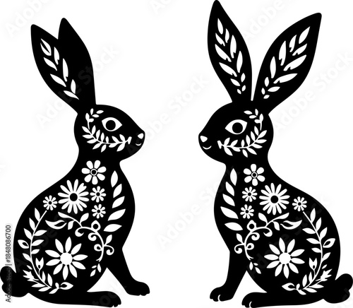 Floral Rabbit Silhouette Illustration with Decorative Pattern